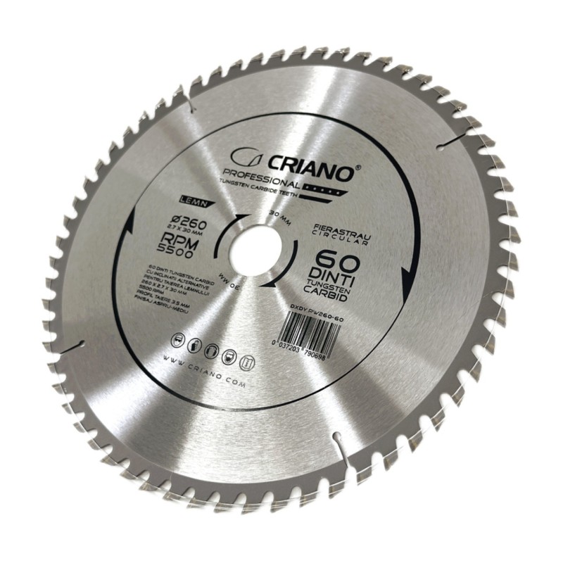 Disc Premium TCT - panza de fierastrau circular pentru taiat lemn, 260x30/25,4/20 cu 60 dinti din carbura de tungsten (vidia) -