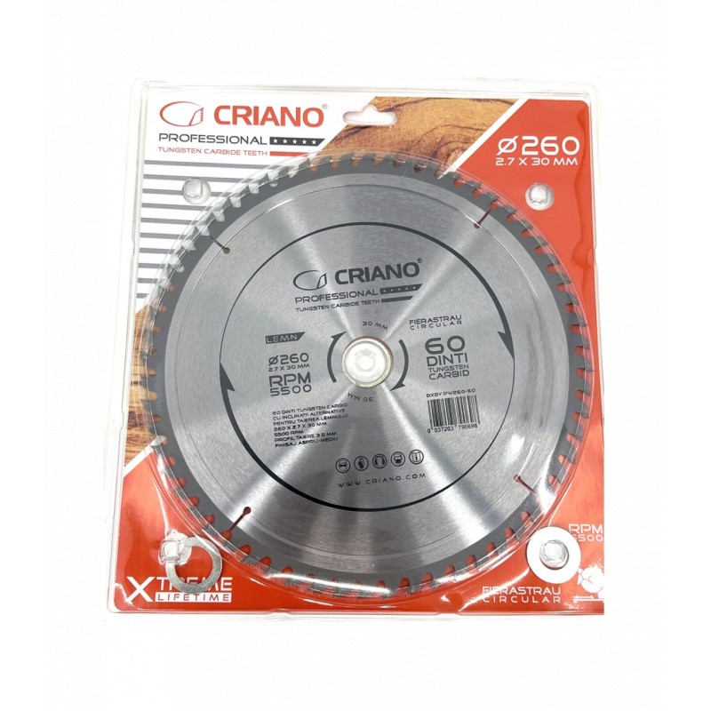 Disc Premium TCT - panza de fierastrau circular pentru taiat lemn, 260x30/25,4/20 cu 60 dinti din carbura de tungsten (vidia) -