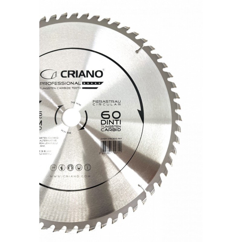 Disc Premium TCT - panza de fierastrau circular pentru taiat lemn, 355x30/25,4/20 cu 60 dinti din carbura de tungsten (vidia) -