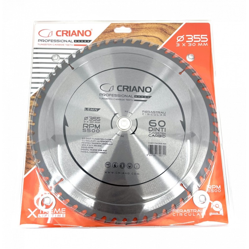 Disc Premium TCT - panza de fierastrau circular pentru taiat lemn, 355x30/25,4/20 cu 60 dinti din carbura de tungsten (vidia) -