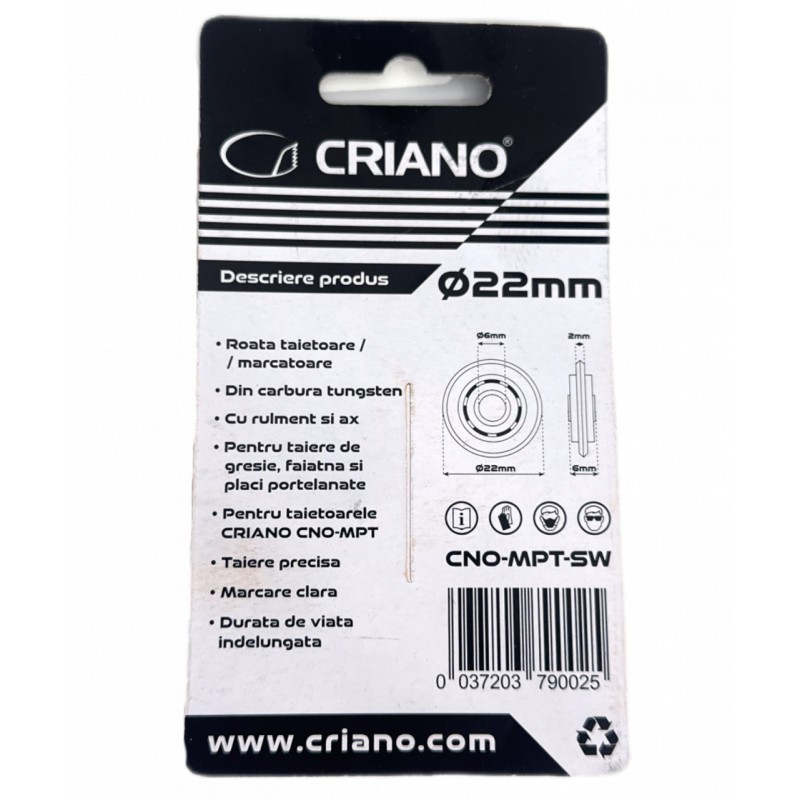 Roata de taiere, cutit taietor "Vidia" carbura tungsten 22x6(mm) cu rulment - CNO-MPT-SW