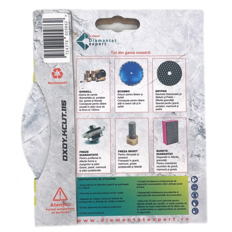 Disc DiamantatExpert KCUT pt. Portelan dur, Placi dure, Ceramica dura, 115x22.2 (mm) Premium - DXDY.KCUT.115