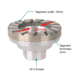 Cupa diamantata TURBO - Beton/Abrazive, 50mm x M14 - BIHUI-DGW50