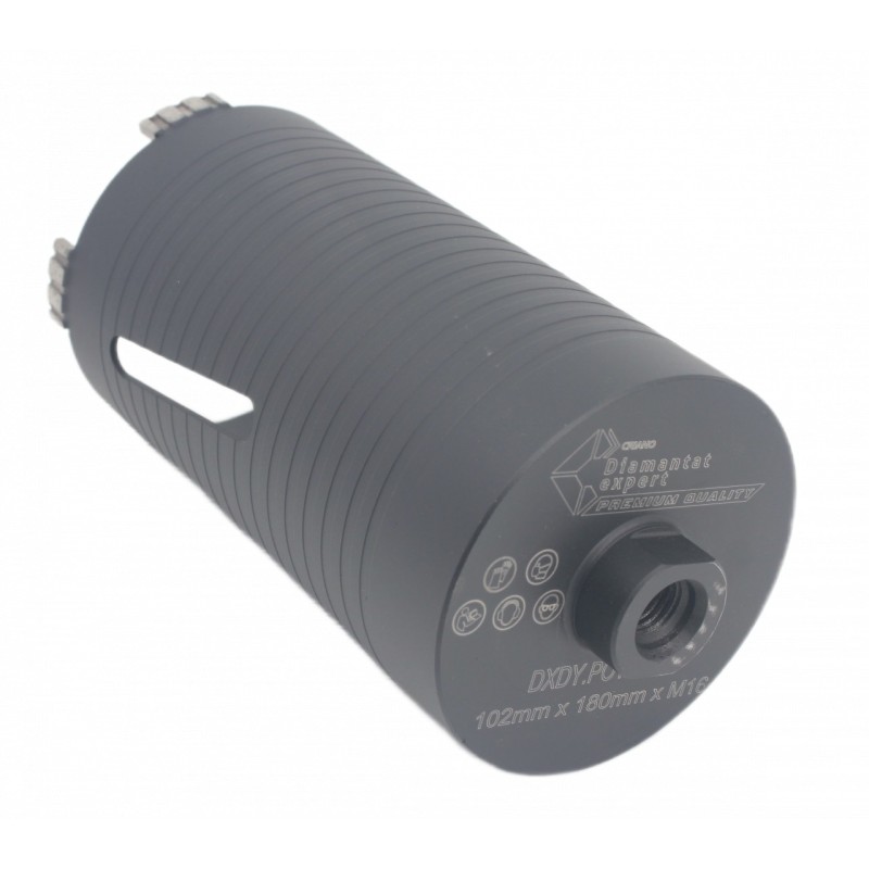Carota diamantata PREMIUM ø102mm x 180mm x M16 pentru gaurire Beton armat, Zidarie, Granit - DXDY.P0117.102
