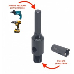 Adaptor carote M16 pentru utilizare la masini cu prindere Hexagonala sau mandrina cu bacuri - DXDY.117.HEX