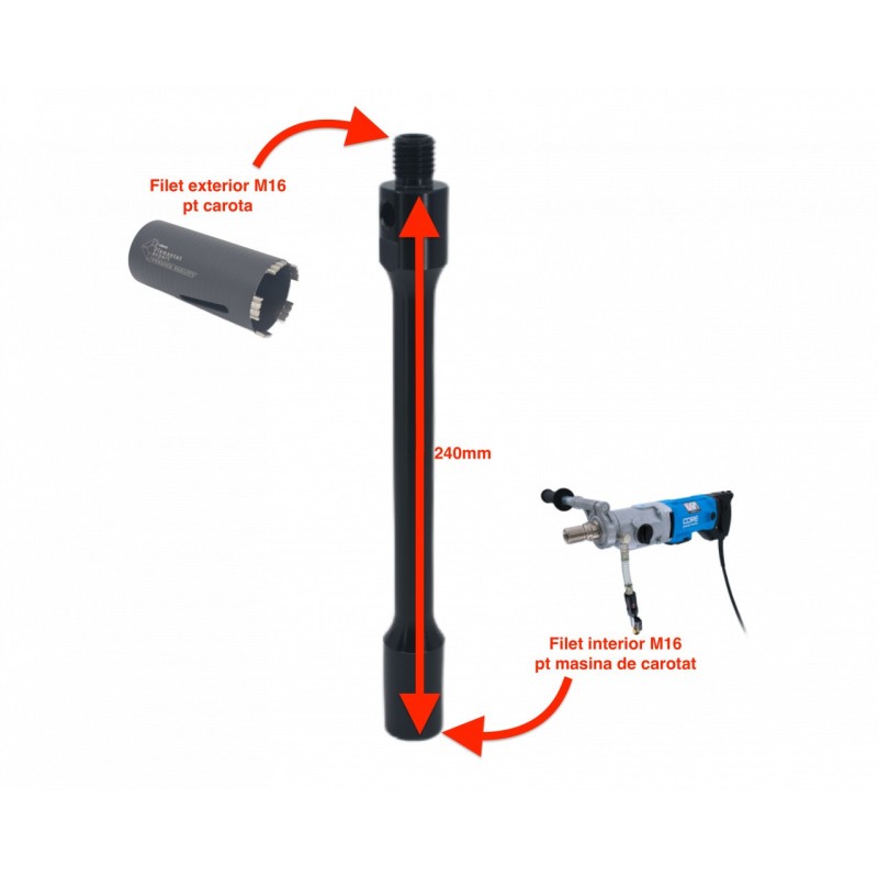 Extensie de 240mm lungime pentru carote cu prindere M16 - DXDY.117.EXT240
