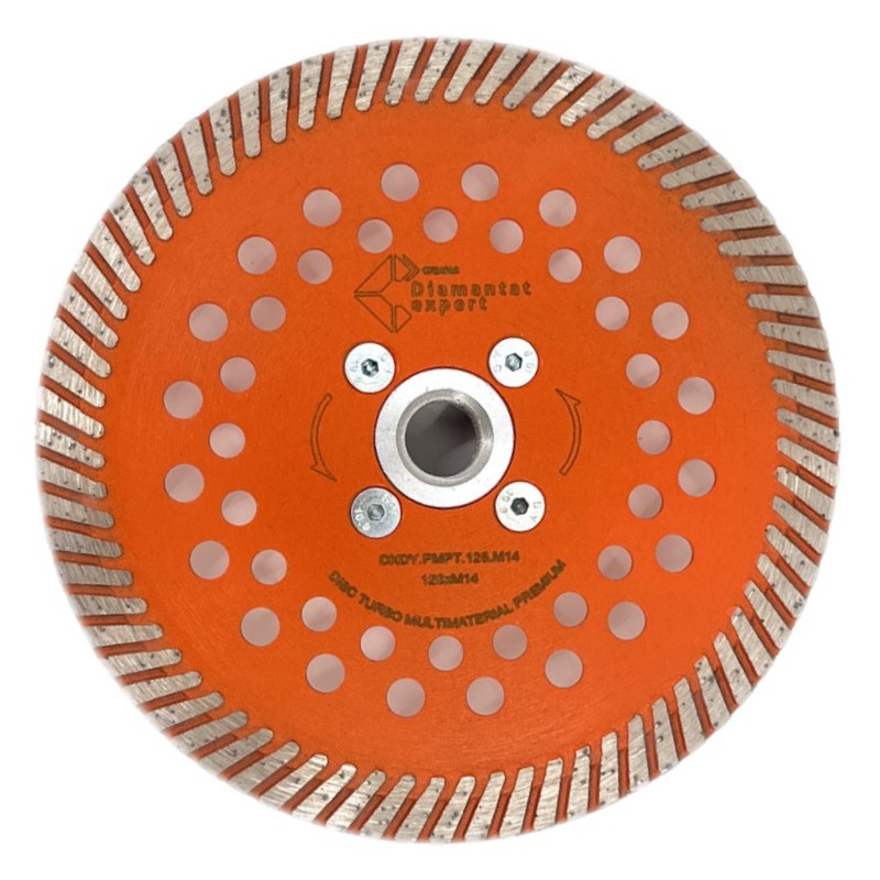 Disc diamantat pentru taiat Granit, Piatra, Beton armat, Materiale dure TURBO Laser 125mm cu prindere M14 SUPER PREMIUM - DXDY.P
