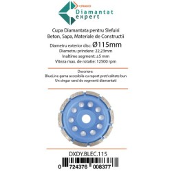 Disc cupa diamantata pentru slefuire Beton/Abrazive 115x22,2mm Standard Profesional - BlueLine - DXDY.BLEC.115 Disc cupa diamantata pentru slefuire Beton/Abrazive 115x22,2mm Standard Profesional - BlueLine - DXDY.BLEC.115
