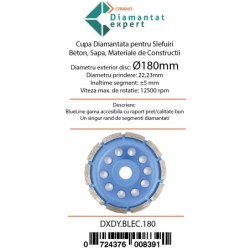 Disc cupa diamantata pentru slefuire Beton/Abrazive 180x22,2mm Standard Profesional - BlueLine - DXDY.BLEC.180 Disc cupa diamantata pentru slefuire Beton/Abrazive 180x22,2mm Standard Profesional - BlueLine - DXDY.BLEC.180