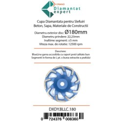 Disc cupa diamantata forma L pentru slefuire Beton/Abrazive 180X22,2mm Standard Profesional - BlueLine - DXDY.BLLC.180