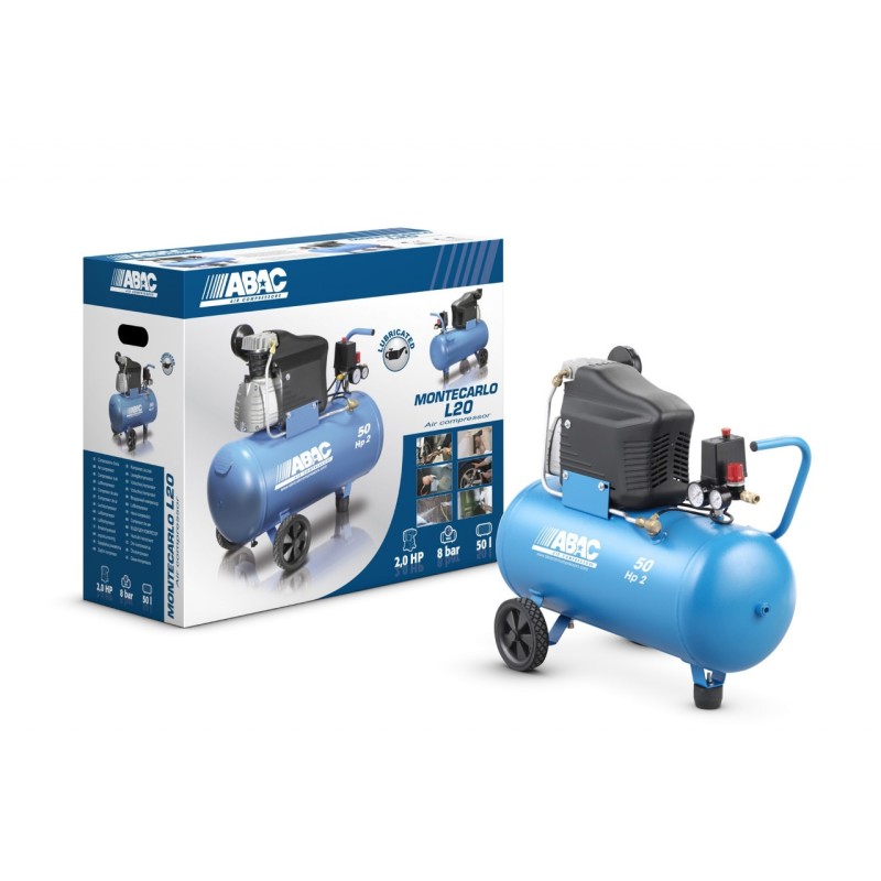 Compresor de aer cu piston - 1.5 kW, 220 L/min, 10 bari - Rezervor 50 Litri - ABAC-MONTE-CARLO-L20