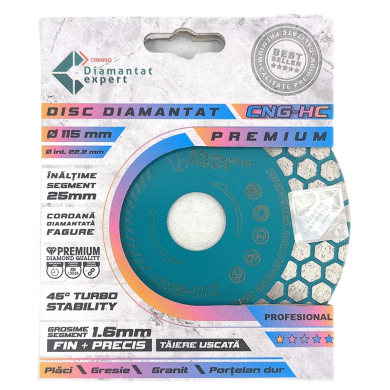 Disc DiamantatExpert pt. taiere si slefuire - Gresie si Placi dure 115x22.23 (mm) Premium - DXDY.CNG-HC.115