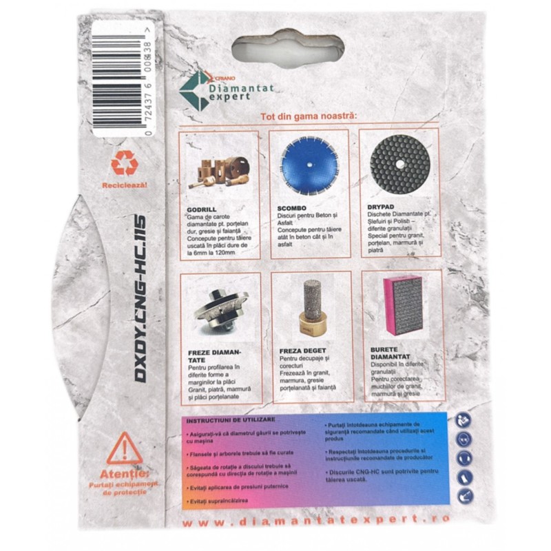 Disc DiamantatExpert pt. taiere si slefuire - Gresie si Placi dure 115x22.23 (mm) Premium - DXDY.CNG-HC.115