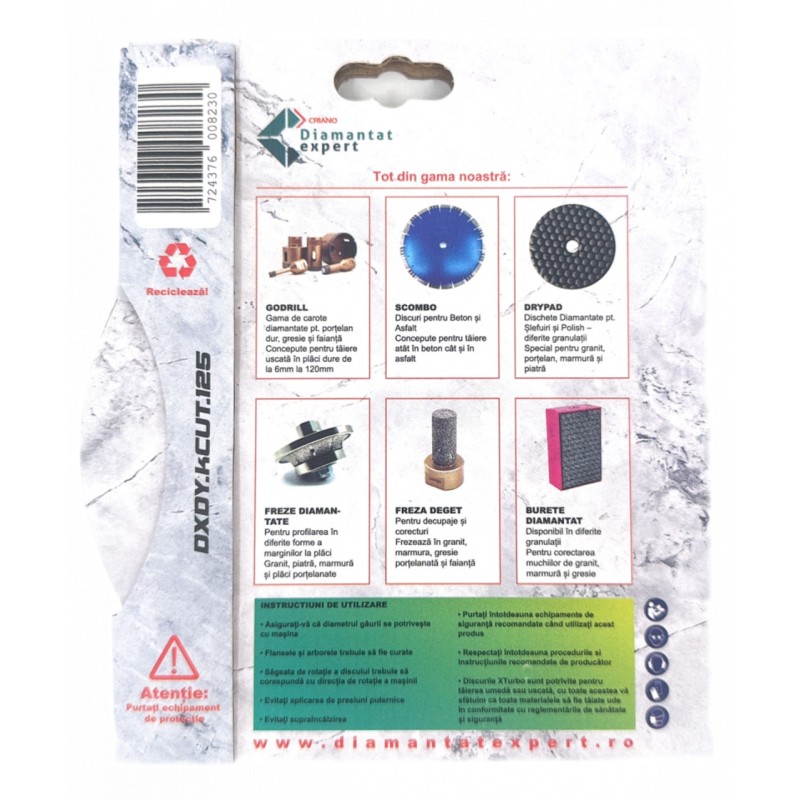 Disc DiamantatExpert KCUT pt. Portelan dur, Placi dure, Ceramica dura, 125x22.2 (mm) Premium - DXDY.KCUT.125