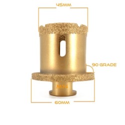 Carota Diamantata pentru ventil scurgeri in gresie portelanata, piatra, compozit, - diam. 45mm, 60mm 90° - Premium - DXDY.GOLDri