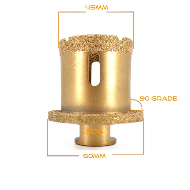 Carota Diamantata pentru ventil scurgeri in gresie portelanata, piatra, compozit, - diam. 45mm, 60mm 90° - Premium - DXDY.GOLDri