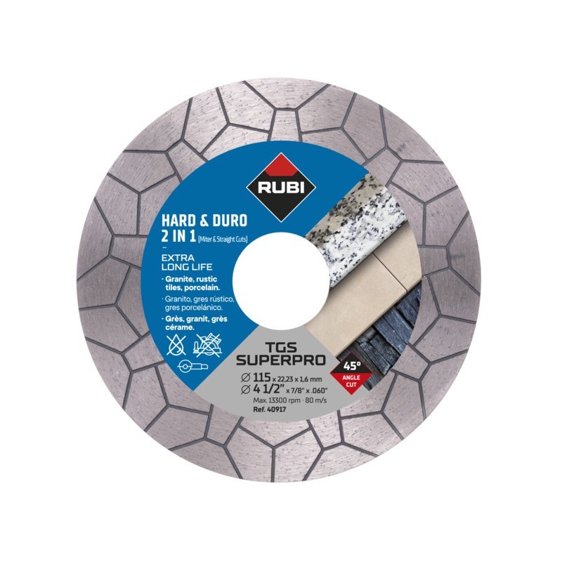 Disc diamantat pt. materiale foarte dure 2in1 pentru taiat si slefuit, 125mm, TGS 125 SuperPro - RUBI-40918 Disc diamantat pt. materiale foarte dure 2in1 pentru taiat si slefuit, 125mm, TGS 125 SuperPro - RUBI-40918