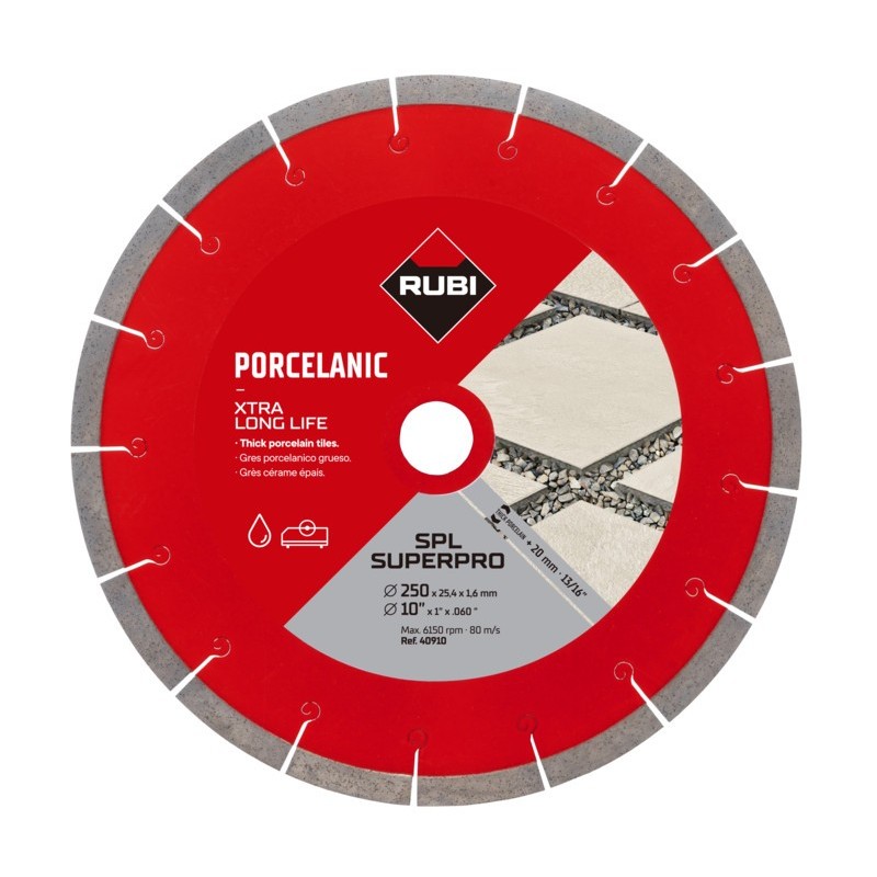 Disc diamantat pt. Ceramica dura, portelan gros >2cm pt. terase, 250x25.4 (mm), SPL 250 EXT SuperPro - RUBI-40910 Disc diamantat pt. Ceramica dura, portelan gros >2cm pt. terase, 250x25.4 (mm), SPL 250 EXT SuperPro - RUBI-40910