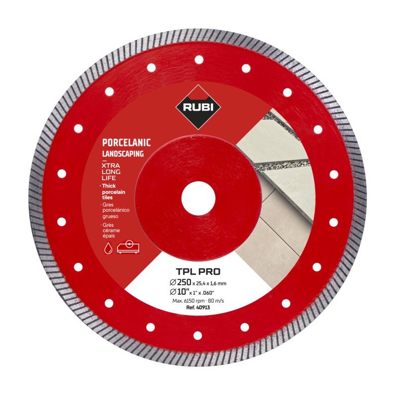 Disc diamantat pt. Ceramica dura, portelan gros >2cm pt. terase, 250x25.4 (mm), TPL 250 EXT Pro - RUBI-40913 Disc diamantat pt. Ceramica dura, portelan gros >2cm pt. terase, 250x25.4 (mm), TPL 250 EXT Pro - RUBI-40913
