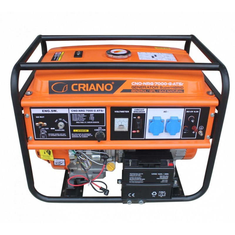 Generator de curent 5.5 kW SuperHIBRID (GPL + Gaz Natural + Benzina) cu posibilitate de Automatizare - CRIANO - CNO-NRG-7000-G-A