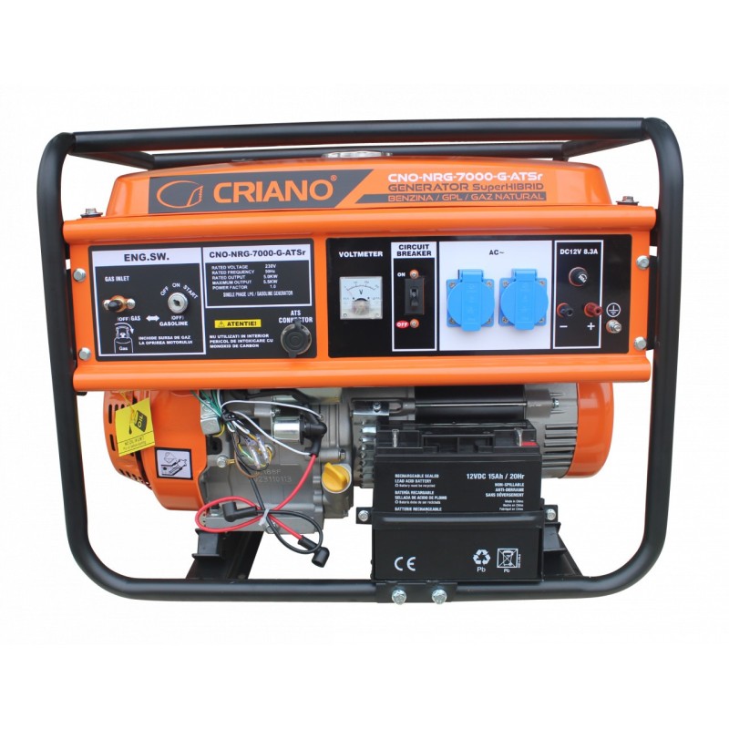 Generator de curent 5.5 kW SuperHIBRID (GPL + Gaz Natural + Benzina) cu posibilitate de Automatizare - CRIANO - CNO-NRG-7000-G-A