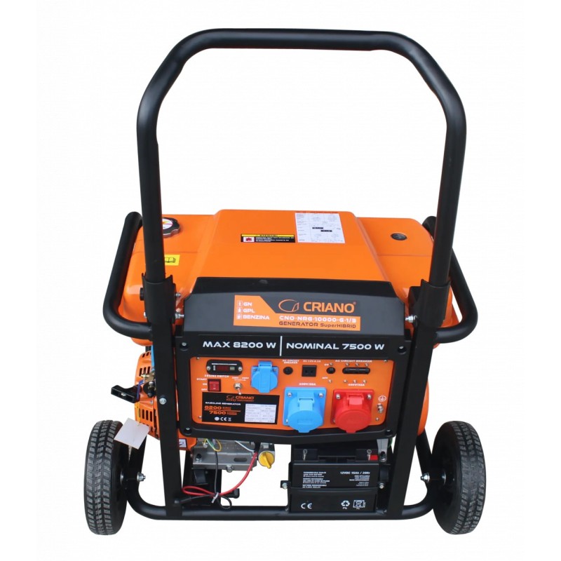 Generator de curent 8.2 kW SuperHIBRID (GPL + Gaz Natural + Benzina) voltaj selectabil 230V sau 400V - CRIANO - CNO-NRG-10000-G-
