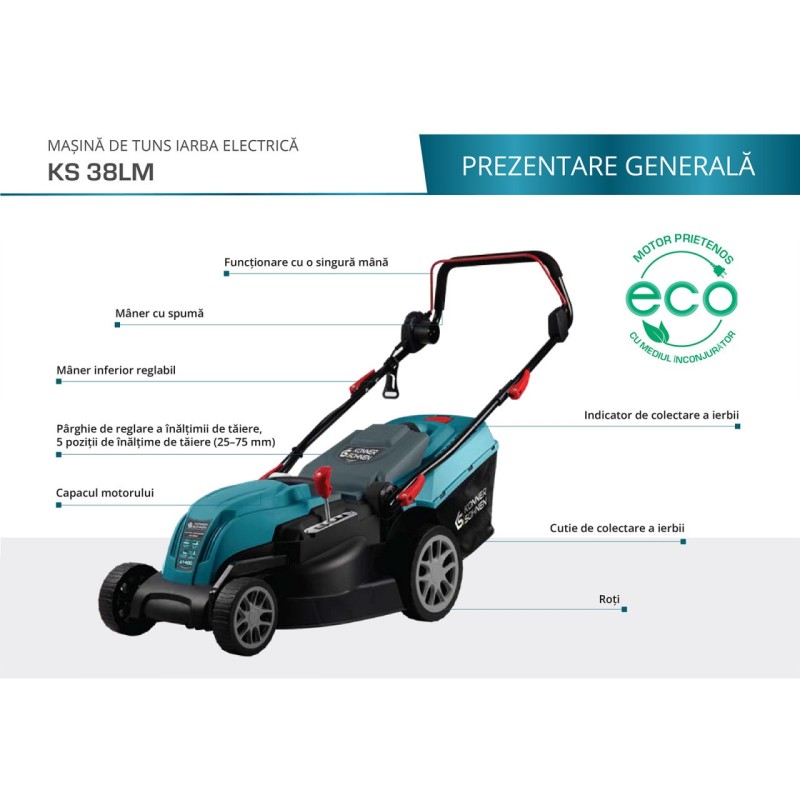 Mașină de tuns iarba electrică - 380mm, 40l - Konner & Sohnen - KS 38LM