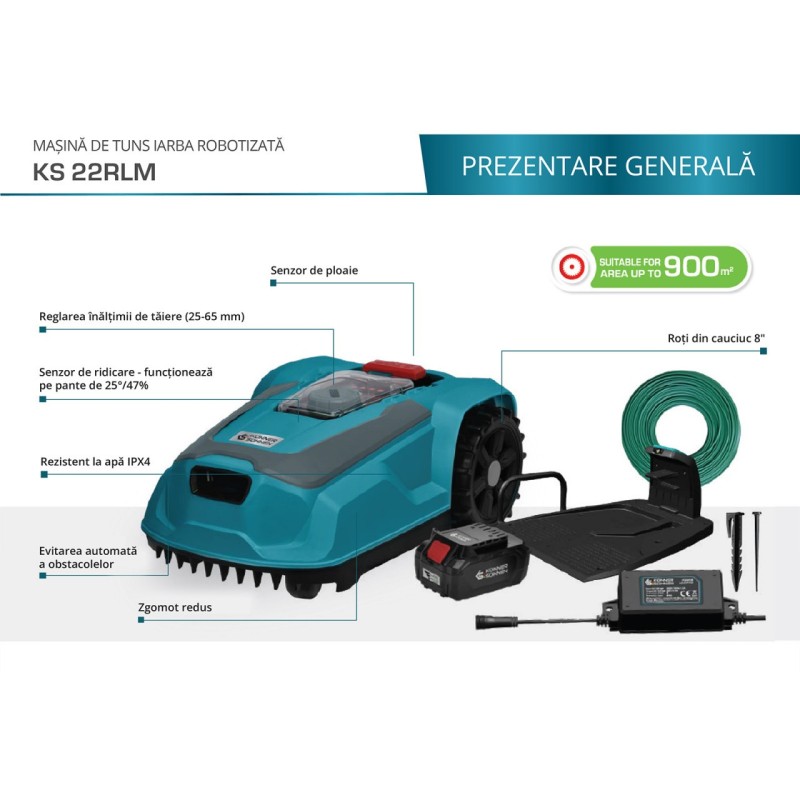 Mașină de tuns iarba robotizată - 220mm, 900 m² - Konner & Sohnen - KS 22RLM