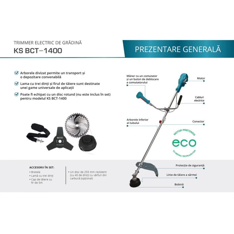 Trimmer de grădină 1.4kW, 420mm - Konner & Sohnen - KS BCT-1400