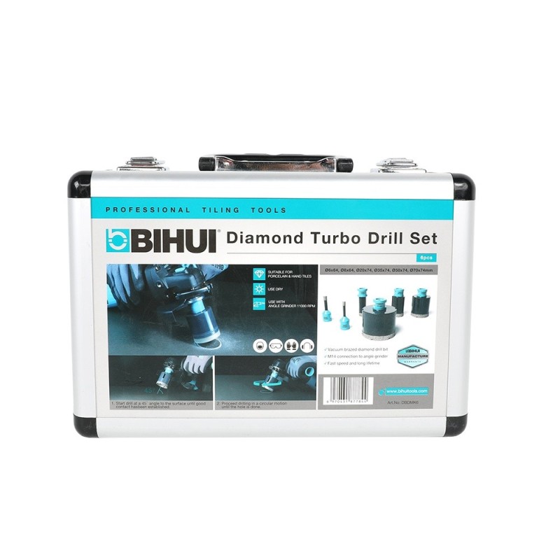 Set 6 carote diamantate pt. gresie portelanata & piatra - diam. 6, 8, 20, 35, 50 si 70 mm PREMIUM - BIHUI-DBDMK6