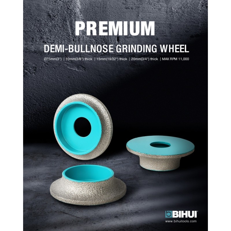 Freza diamantata pentru profilare granit, marmura, gresie Profil Semirotund , R-10mm, ∅75x22,23mm - BIHUI-DGV310