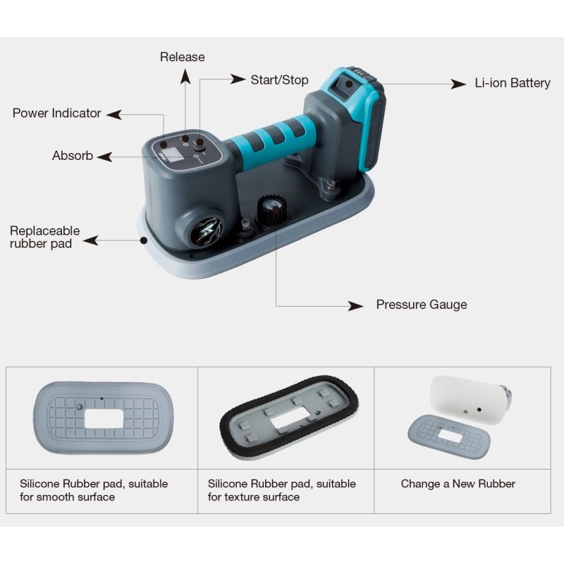 Ventuza Vacuum Electrica Automata, afisaj digital si acumulator 21V, pt. placi texturate - capacitate 170kg - BIHUI-LFBSL