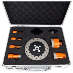 Set carote diamantate pt. gresie portelanata & piatra - diam. 6, 8, 10, 20, 35, 68 (mm), freza conica, disc taiere si ceara 3DTE