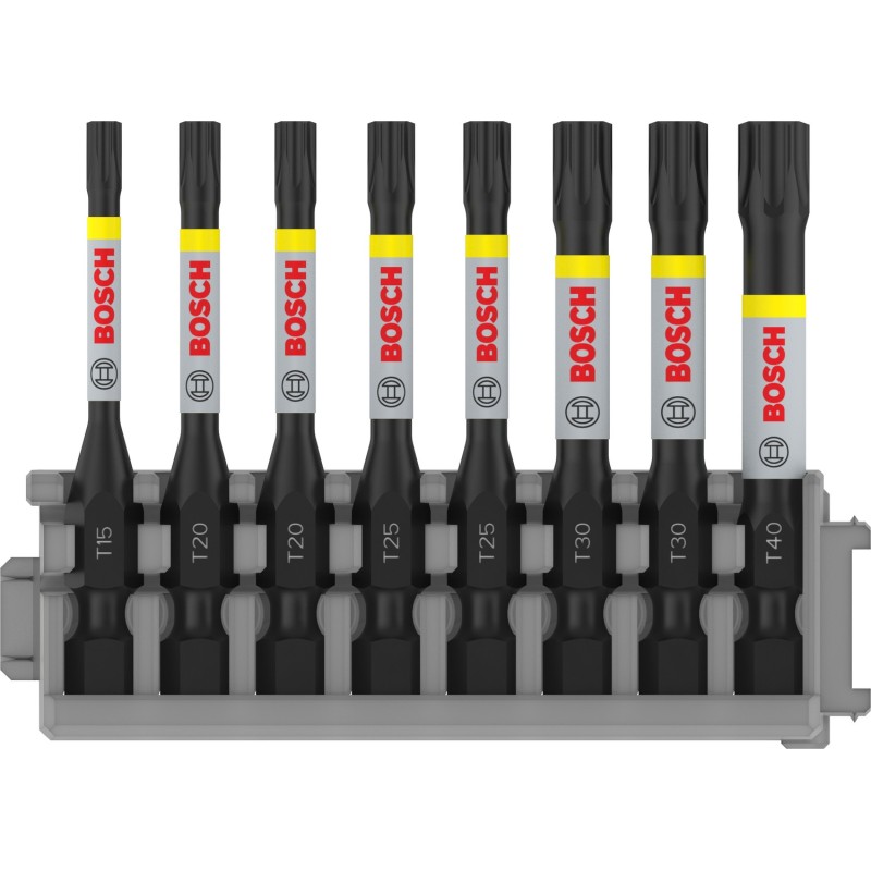 Bosch Set mixt 8 biti impact Torx 55mm, suport standard T15, T20, T25, T30, T40