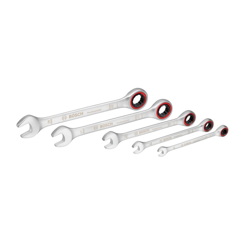 Bosch Set 5 chei combinate 8-19mm, clichet reversibil, husa textila