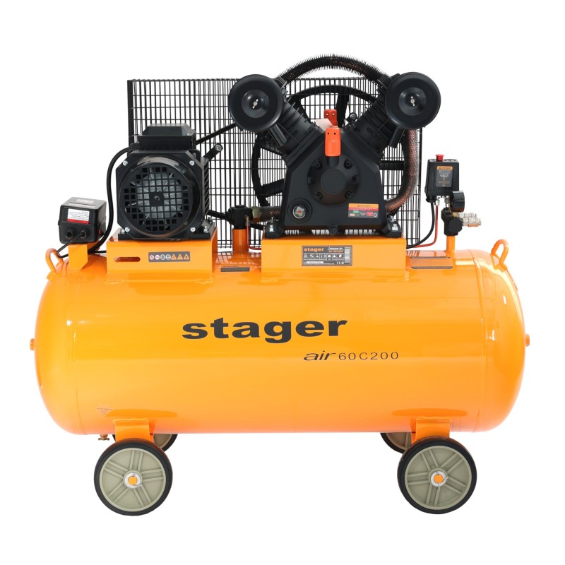 Stager Air 60C200 compresor aer, 200L, 10bar, 600L/min, trifazat, angrenare curea