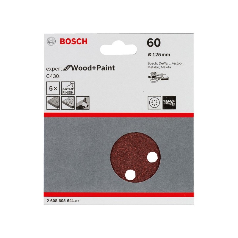 Bosch Set 5 foi slefuire Expert for Wood and Paint C430, 125mm, G60, 8 orificii