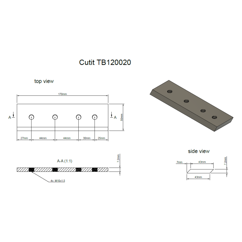 Progarden Cutit 170x50x7.2mm pentru TB120, TB120E