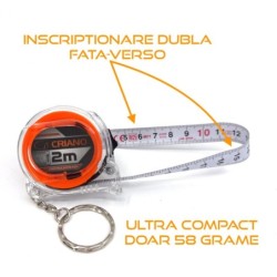 Ruleta Compacta banda metalica cu dublu marcaj, corp transparent cu inel tip breloc, 2m x 13mm - CNO-RUL2X13-KEY