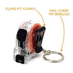 Ruleta Compacta banda metalica cu dublu marcaj, corp transparent cu inel tip breloc, 2m x 13mm - CNO-RUL2X13-KEY