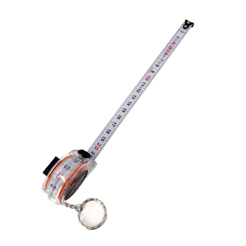 Ruleta Compacta banda metalica cu dublu marcaj, corp transparent cu inel tip breloc, 2m x 13mm - CNO-RUL2X13-KEY