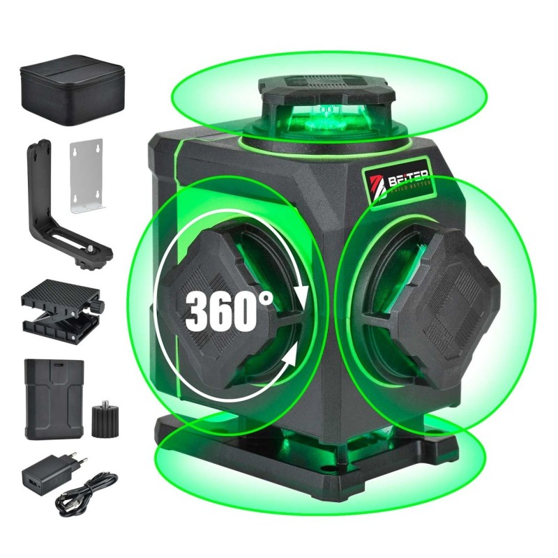 Nivela Laser Verde 4x360°, capuri laser rotative, raza de actiune 20m - Beiter TED-4DT