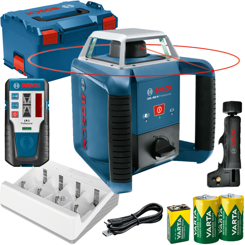 BOSCH GRL 400 HV + LR 1 Nivela laser rotativa (400 m) + Receptor + L-BOXX BOSCH GRL 400 HV + LR 1 Nivela laser rotativa (400 m) + Receptor + L-BOXX