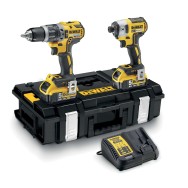 DEWALT Kit 2 scule 18V Surubelnita cu impact Li-Ion, 205Nm, brushless (DCF887N) + Masina de gaurit cu percutie, Li-Ion, 70Nm, br
