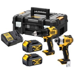 DEWALT Kit 2 scule 18V Surubelnita cu impact Li-Ion, 190 Nm, brushless (DCF809N) + Masina de gaurit cu percutie, Li-Ion, 65Nm, b