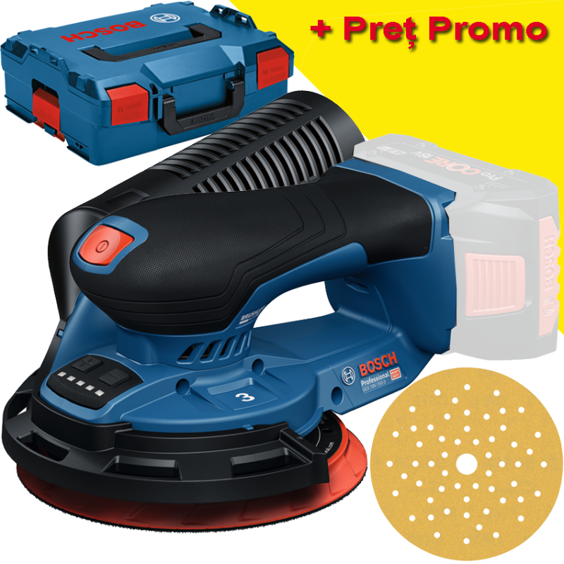 BOSCH GEX 18V-150-3 (SOLO) Slefuitor excentric Li-Ion, fara acumulator in set + L-BOXX