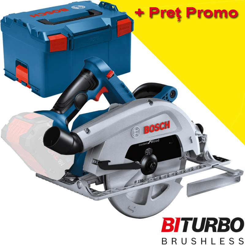 BOSCH GKS 18V-68 (SOLO) Ferastrau circular brushless BITURBO, Li-Ion, fara acumulator in set + L-BOXX