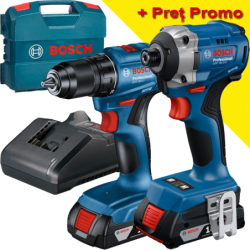 BOSCH GDR 18V-215 Surubelnita cu impact brushless, cu 2 acumulatori Li-Ion, 2Ah, 215Nm + GSR 185-LI Masina de gaurit si insuruba