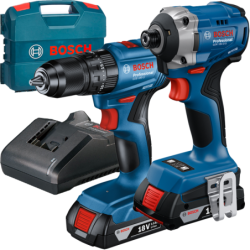 BOSCH GDR 18V-215 Surubelnita cu impact brushless, cu 2 acumulatori Li-Ion, 2Ah, 215Nm + GSB 185-LI Masina de gaurit cu percutie