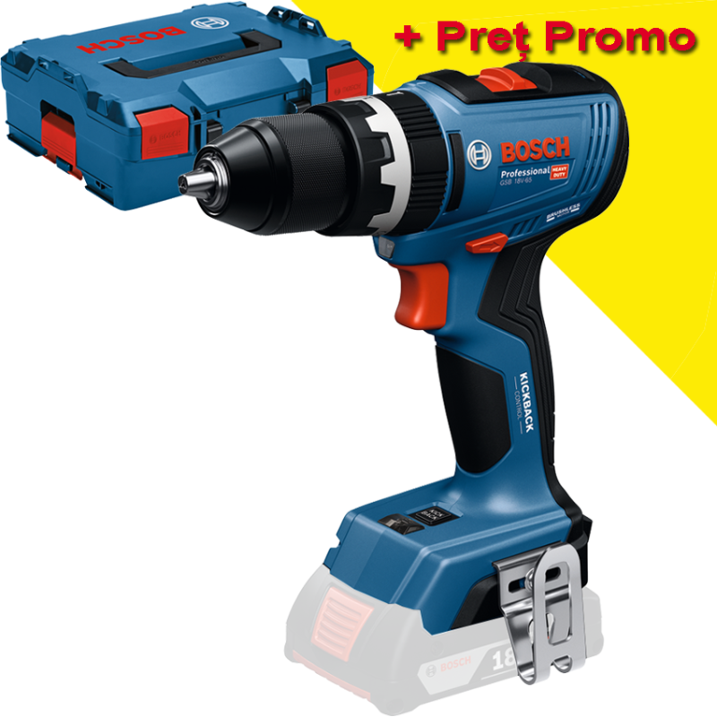 BOSCH GSB 18V-65 (SOLO) Masina de gaurit cu percutie brushless, Li-Ion, 65Nm + L-BOXX, fara acumulator in set